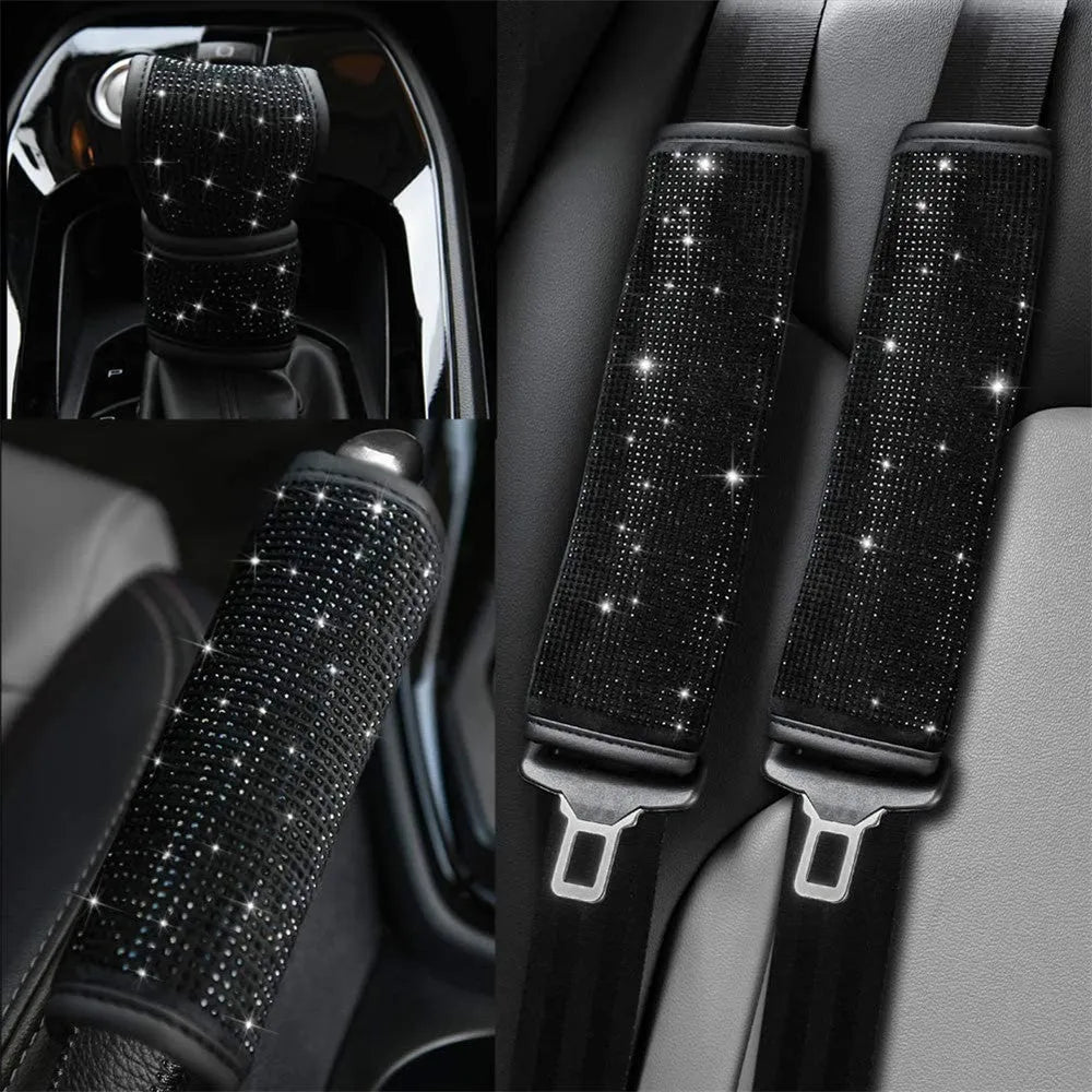 Black rhinestone diamond steering wheel cover for 37-38cm wheels with shiny crystals