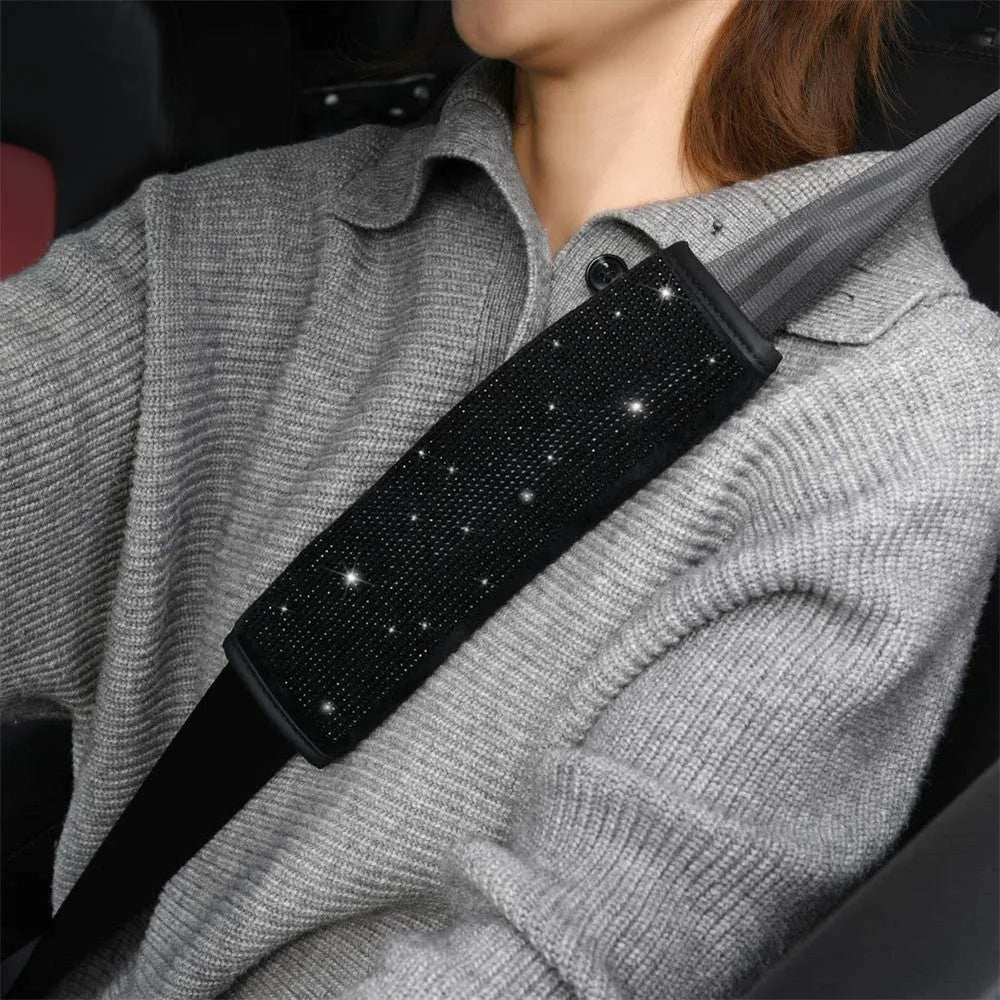 Black rhinestone diamond steering wheel cover for 37-38cm wheels with shiny crystals