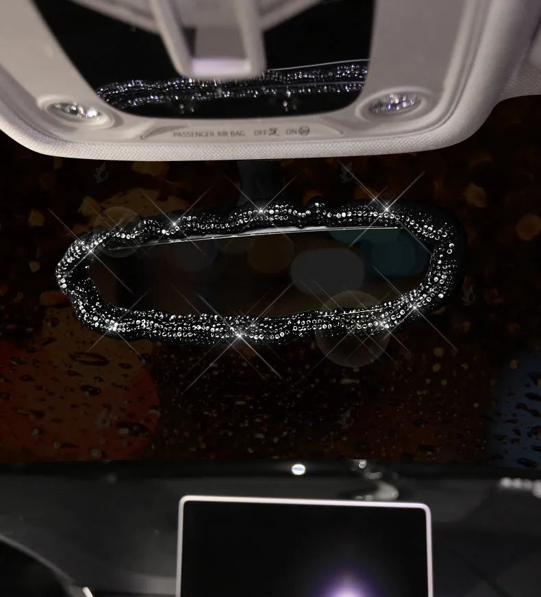 Black rhinestone diamond steering wheel cover for 37-38cm wheels with shiny crystals