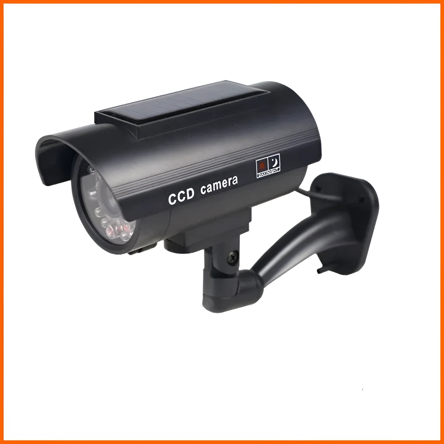 Black gun-style solar dummy camera with flashing red LED light for security deterrent