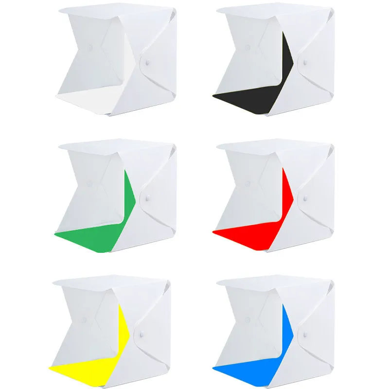40cm folding studio LED soft light box with adjustable colour temperature and six coloured background cloths for photography