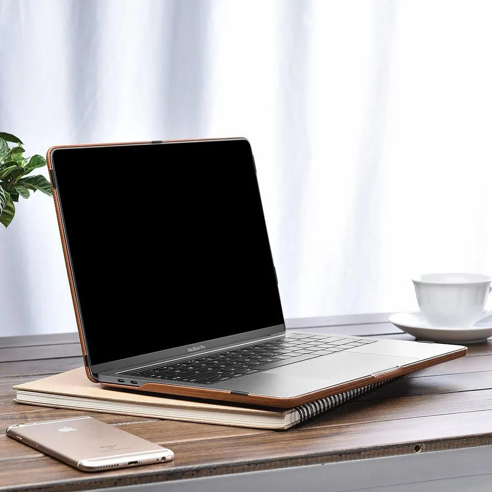 Black first layer cowhide cross pattern ultra-thin leather sleeve for Apple MacBook Pro 13