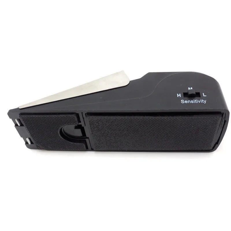 Black 120dB door stop alarm with stainless steel cover and wedge shape