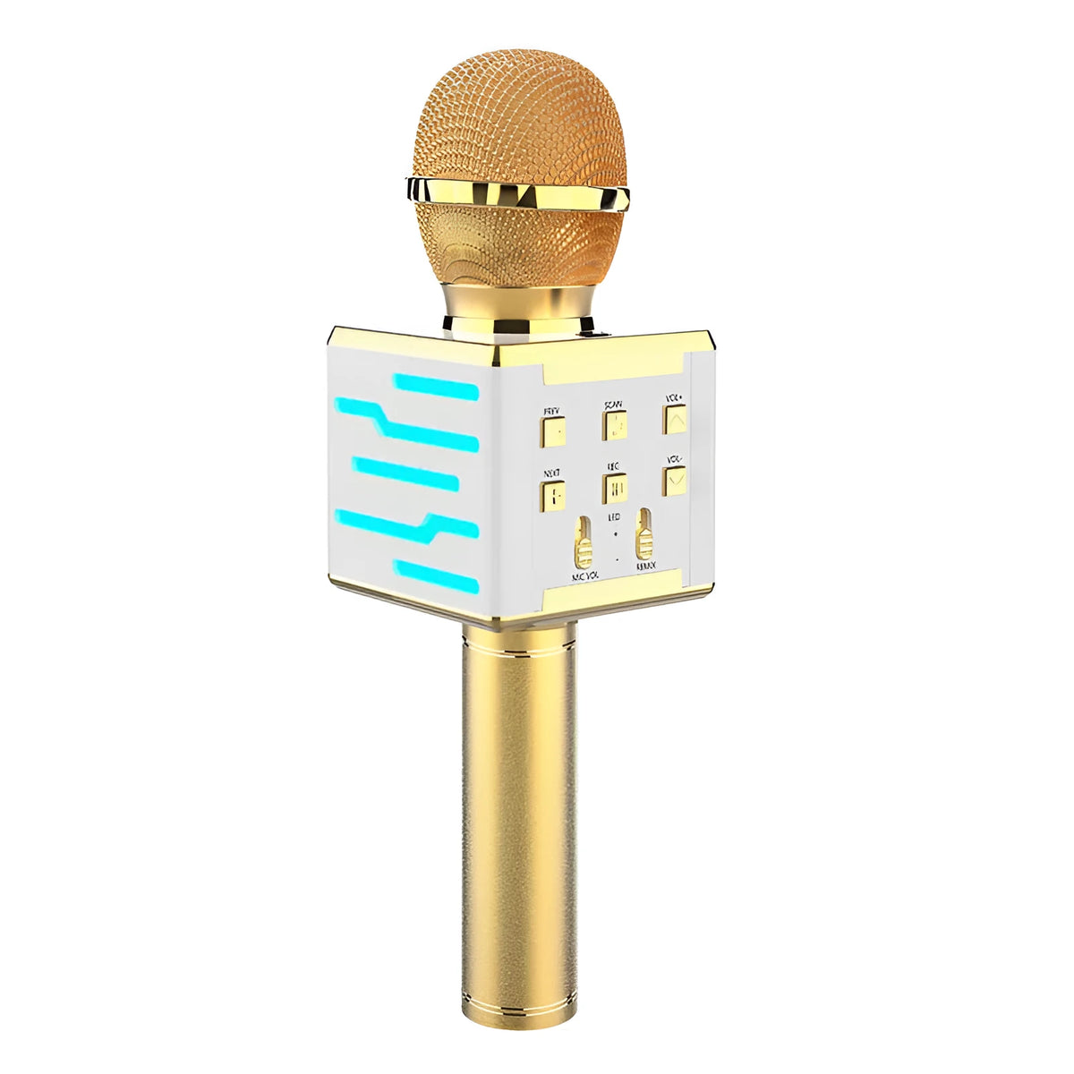 Wireless Bluetooth condenser microphone in gold with super cardioid pickup, 25cm length