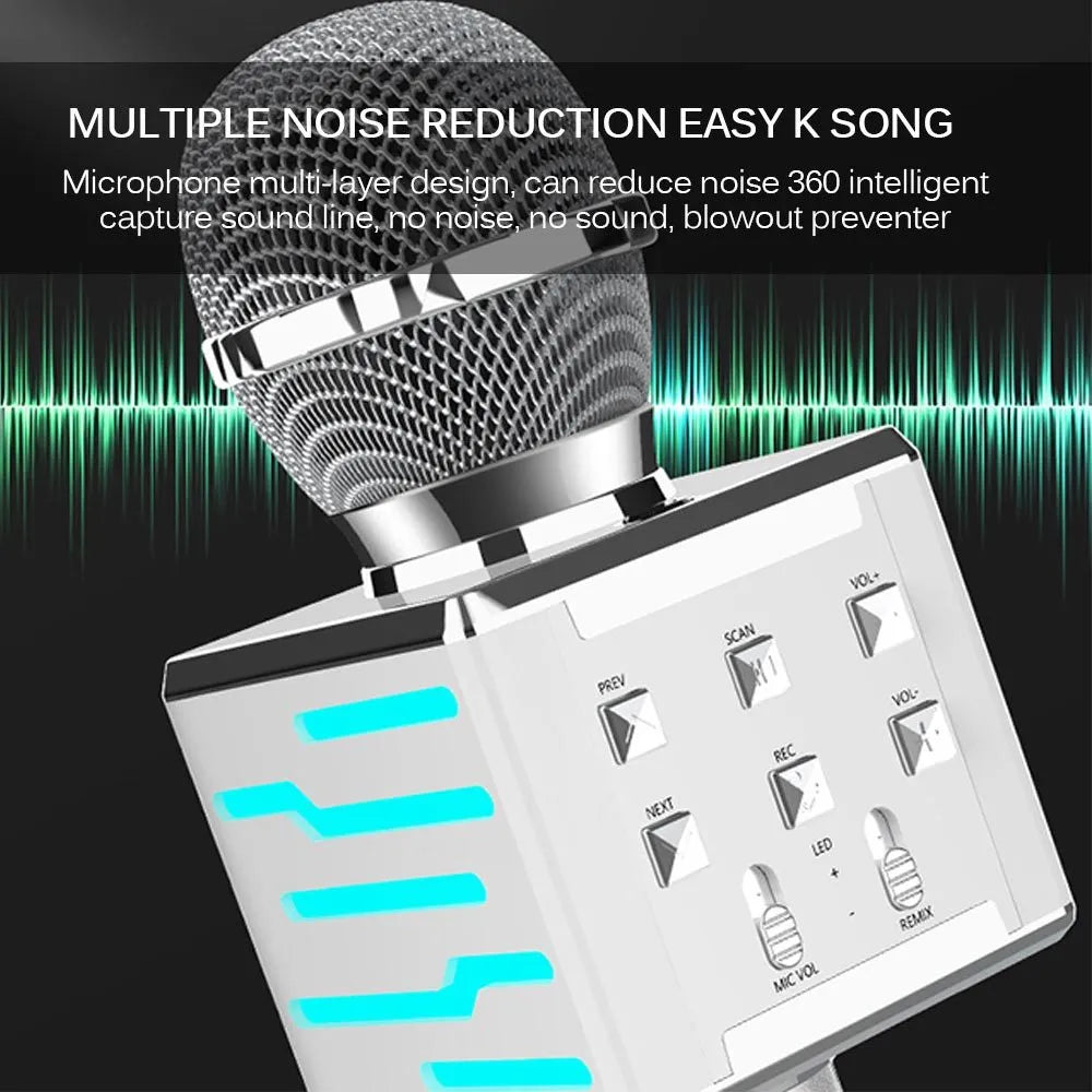 Wireless Bluetooth condenser microphone in gold with super cardioid pickup, 25cm length