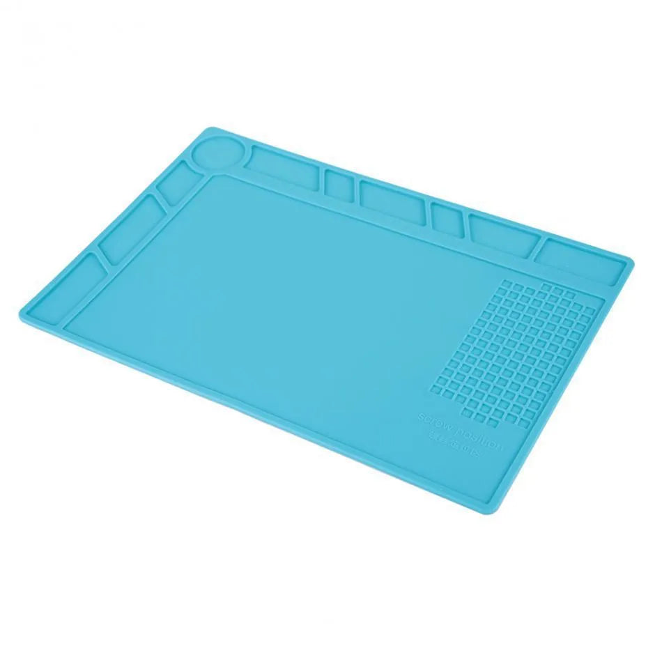 Blue silicone anti-slip desk mat for watch repair with textured surface
