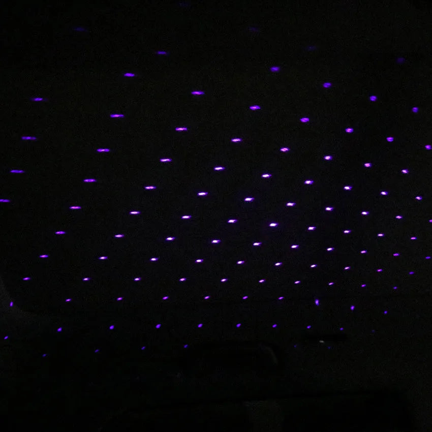 Mini LED car roof star night light projector with metal housing, showing red or purple illumination option