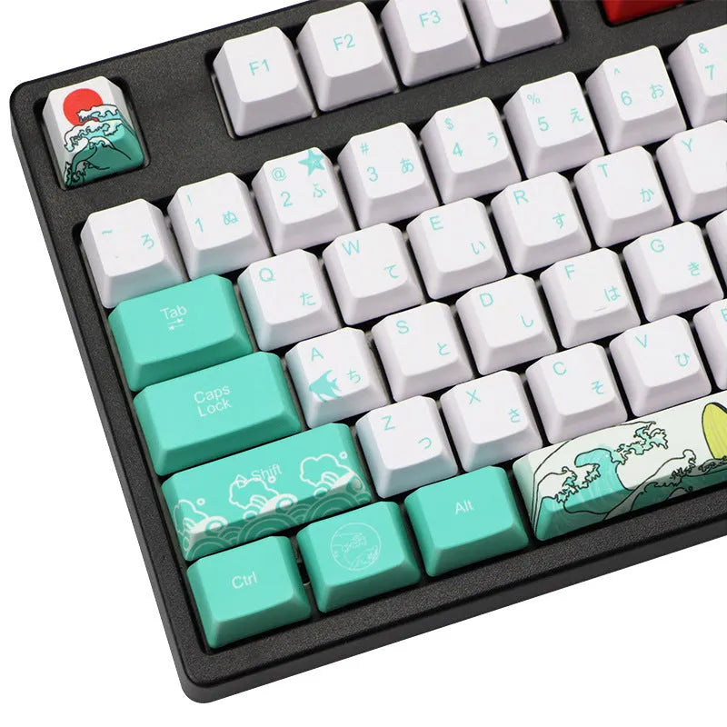 Coral Sea Keycap Five-Sided Keyboard set with 110 PBT keycaps and 6.25U space bar in style option A