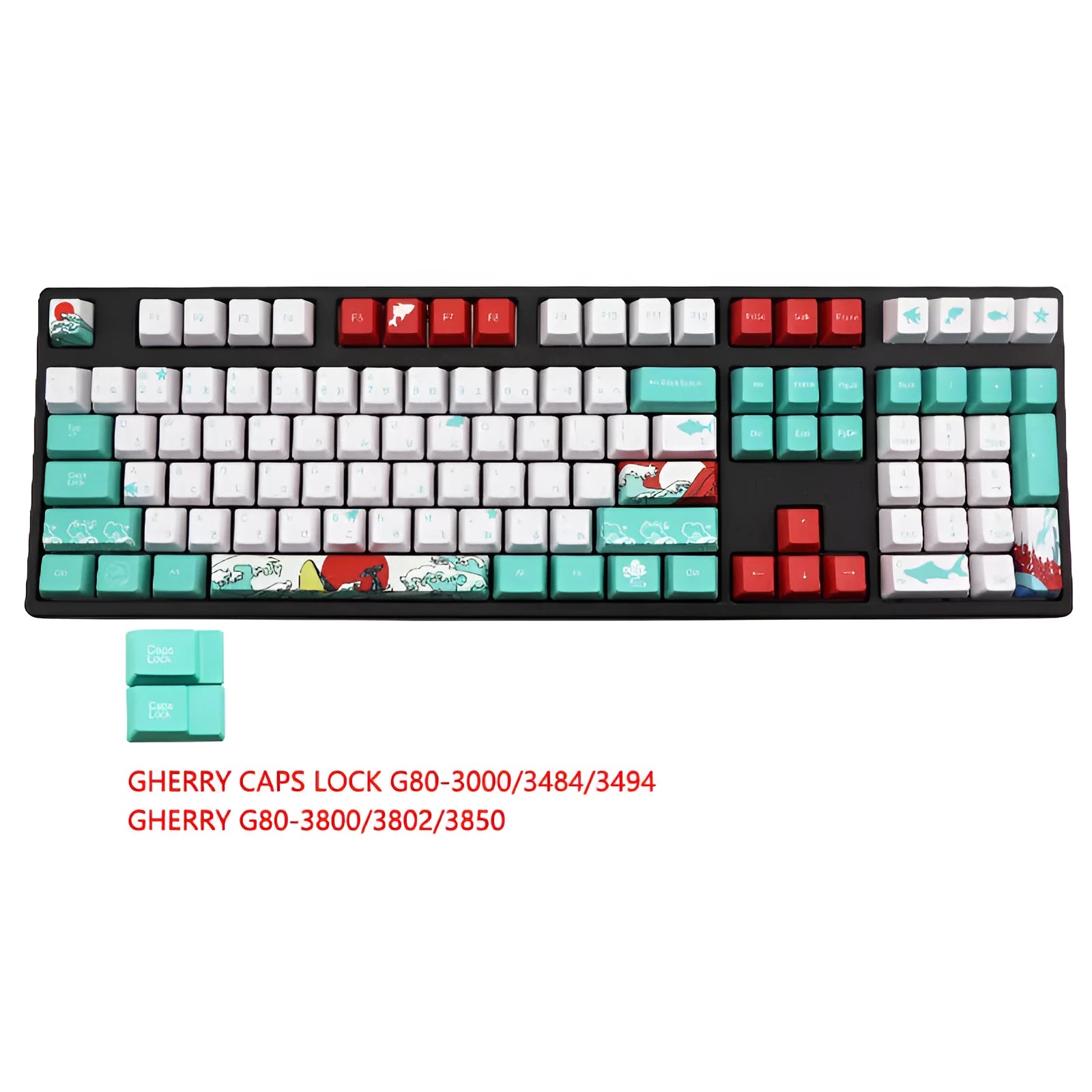 Coral Sea Keycap Five-Sided Keyboard set with 110 PBT keycaps and 6.25U space bar in style option A