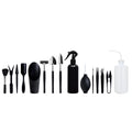 16-piece black mini garden tool set with kneeling cushion for succulent and bonsai plant care.