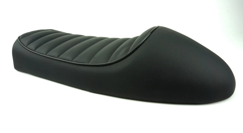 Black retro motorcycle hump seat pedestal with artificial leather surface and black pipe trim
