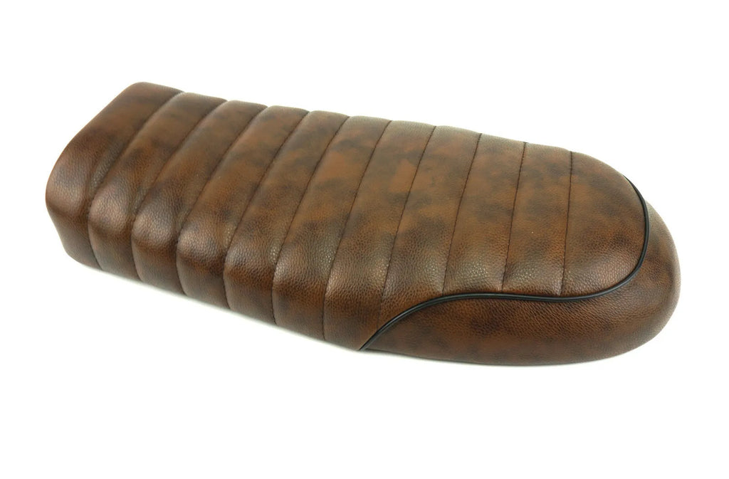 Black retro motorcycle hump seat pedestal with artificial leather surface and black pipe trim