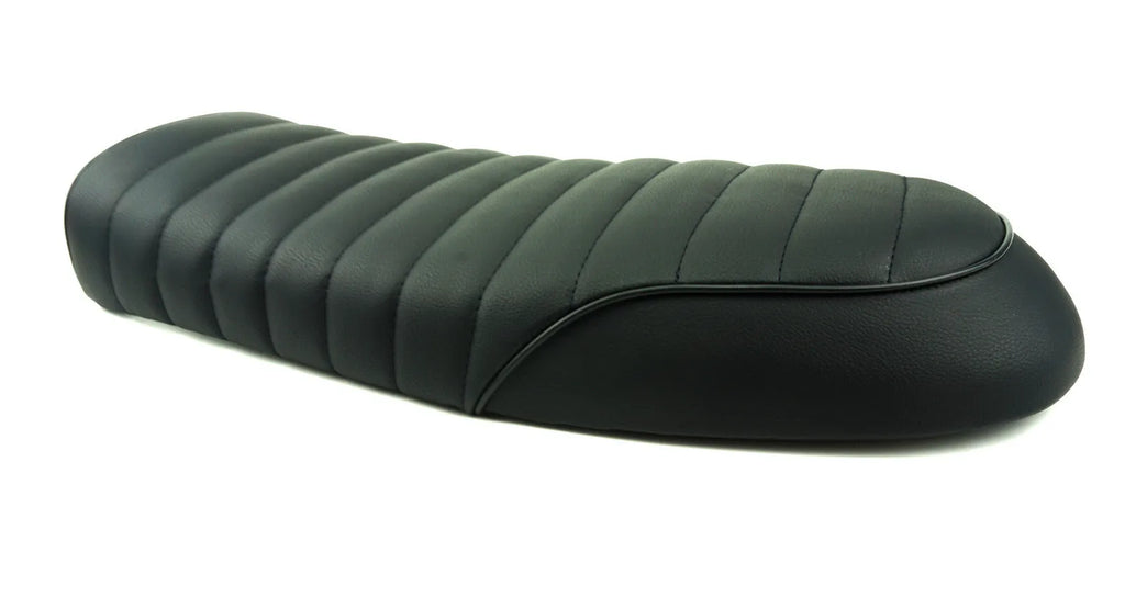 Black retro motorcycle hump seat pedestal with artificial leather surface and black pipe trim