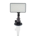 Black aluminium LED video light for laptops with 96 LEDs, a built-in battery, and a 1/4 inch mounting thread.