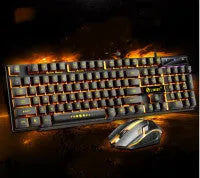 Limei Gtx300 white and black wired keyboard and mouse set with backlit keys on a desktop.