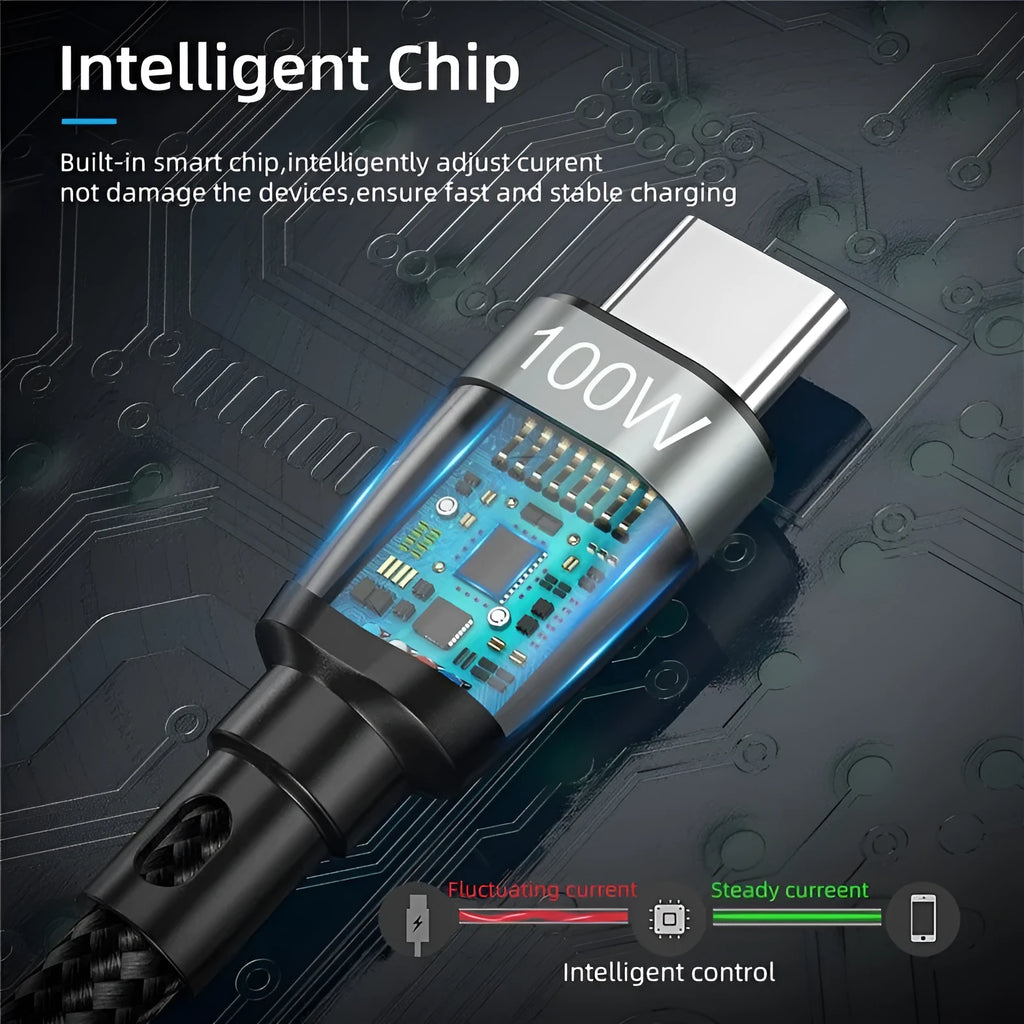 USB-C fast charging data cable 2 metres long in grey black colour on white background
