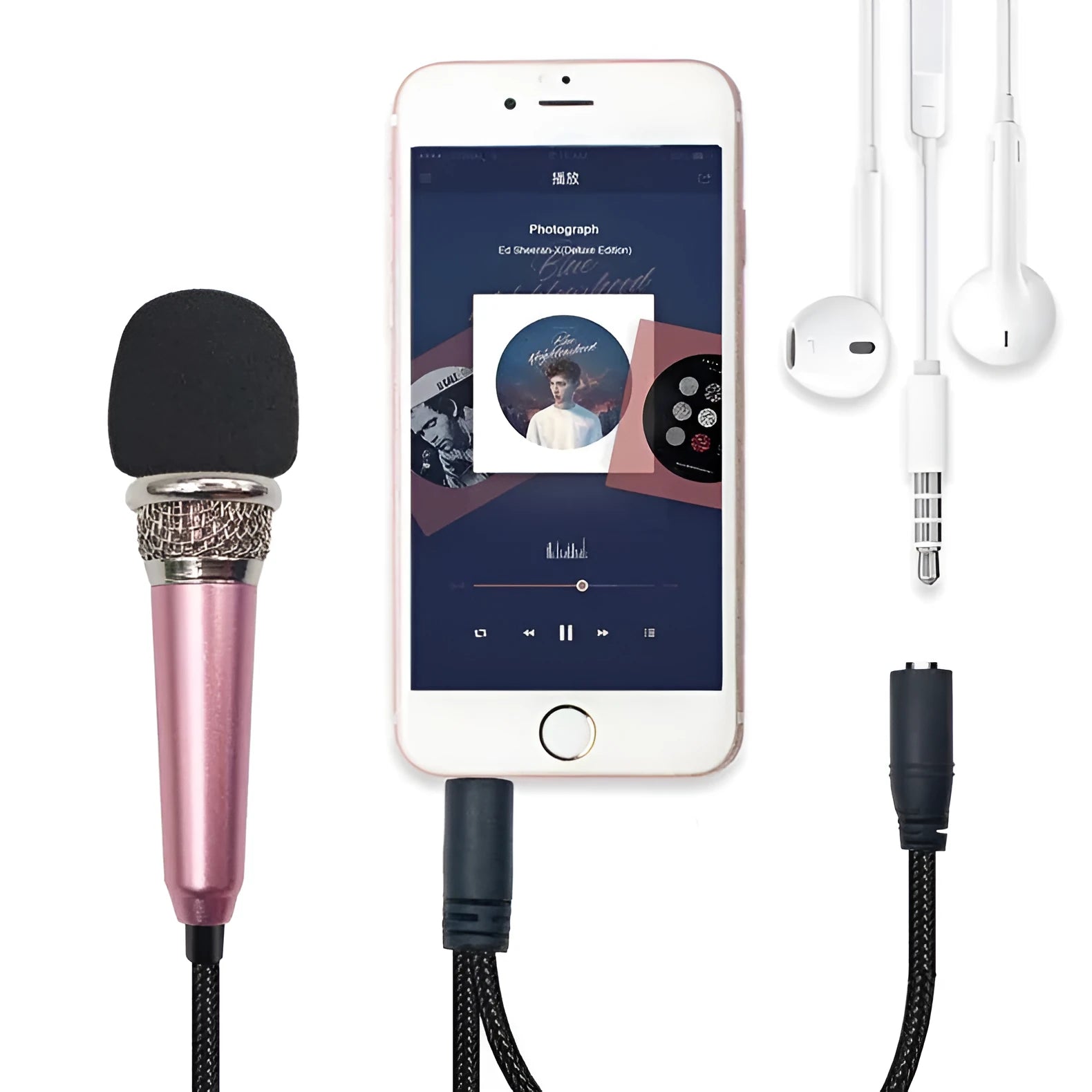T3 mini condenser microphone with 3.5mm jack in blue, gold, red, and silver colour options.