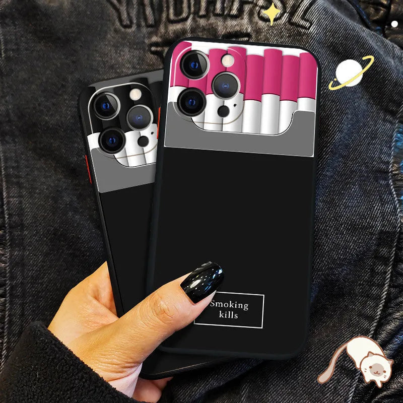 Black TPU silicone phone case with cigarette box design for iPhone