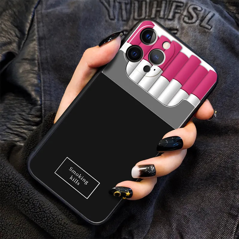 Black TPU silicone phone case with cigarette box design for iPhone