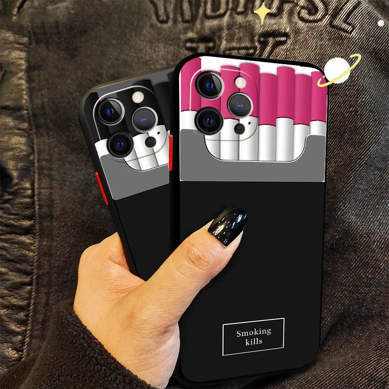 Black TPU silicone phone case with cigarette box design for iPhone