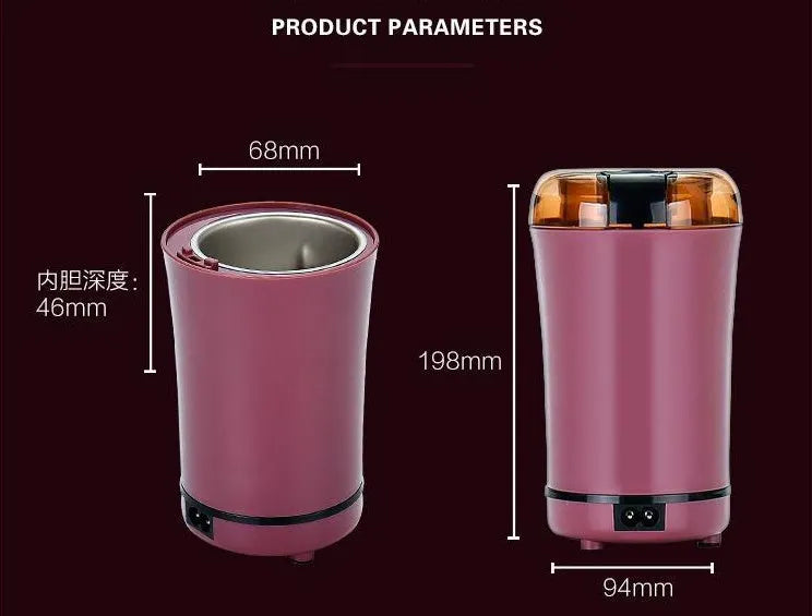 Black mini electric grinder with stainless steel liner for grinding coffee beans and nuts