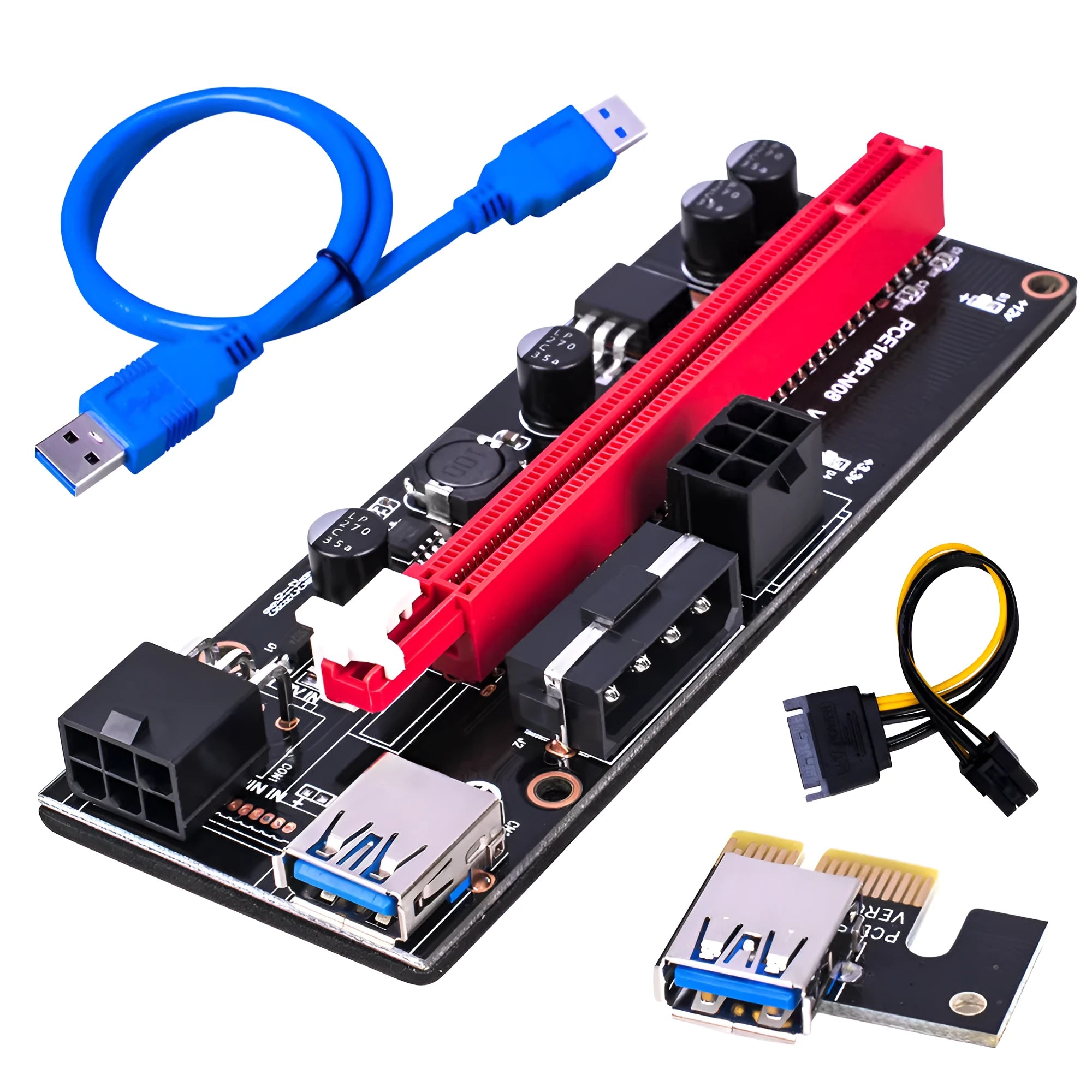 Blue PCI-E 1X to 16X riser cable with 60cm copper core wire and USB interface