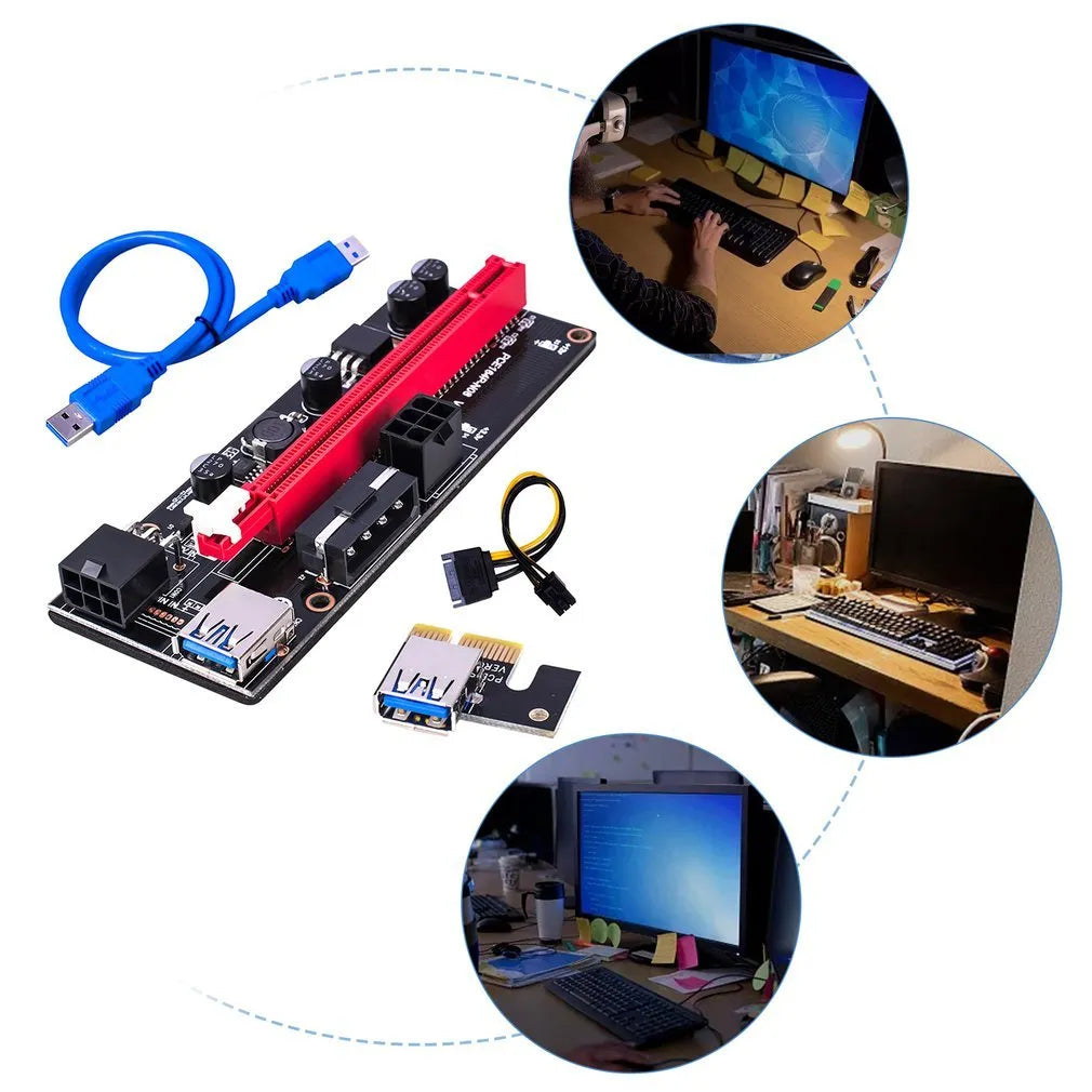 Blue PCI-E 1X to 16X riser cable with 60cm copper core wire and USB interface