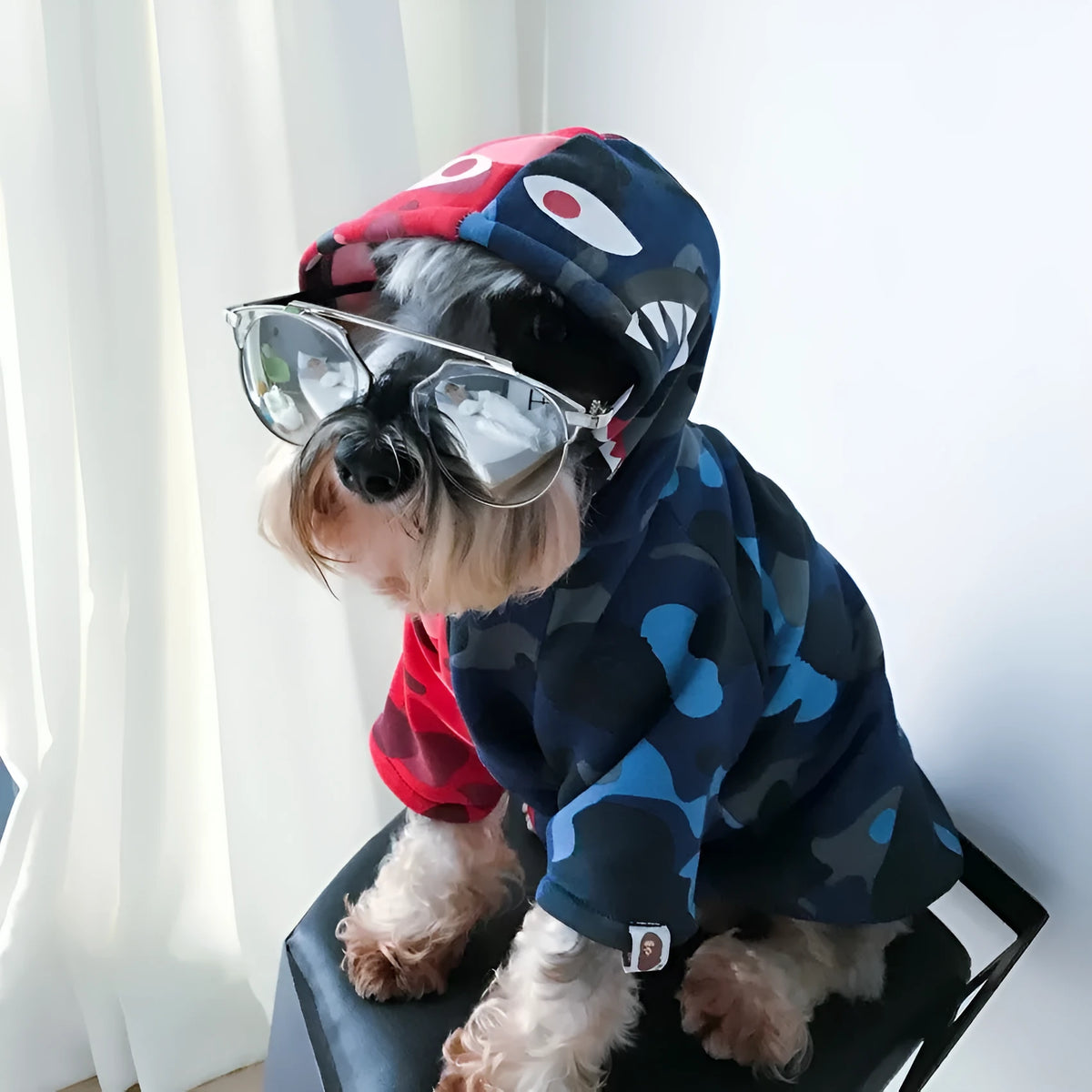 Red and blue cotton dog sweater by Pupreme Pawmain, sizes S to XXL, for small and medium pets