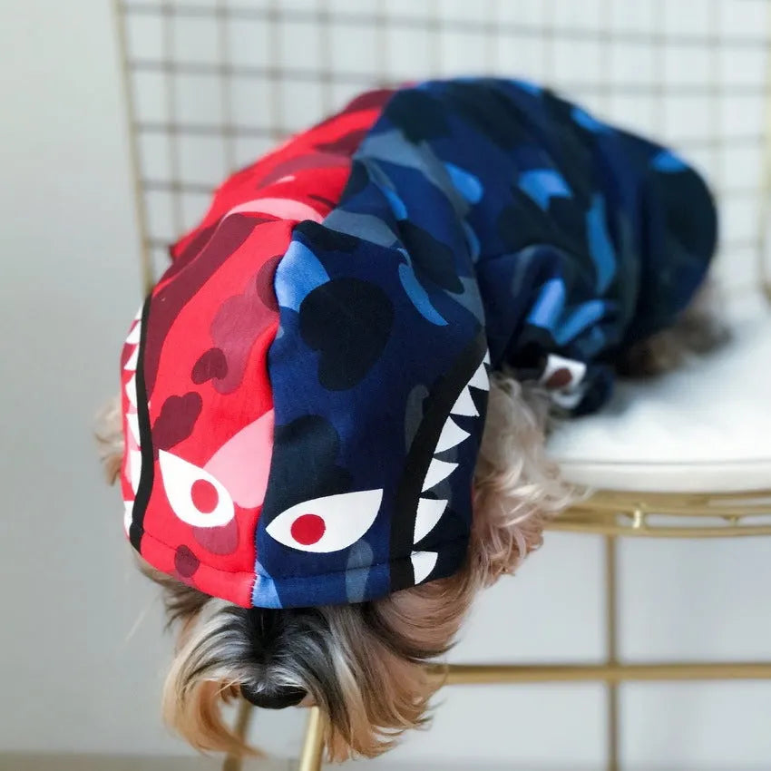 Red and blue cotton dog sweater by Pupreme Pawmain, sizes S to XXL, for small and medium pets