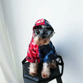 Red and blue cotton dog sweater by Pupreme Pawmain, sizes S to XXL, for small and medium pets
