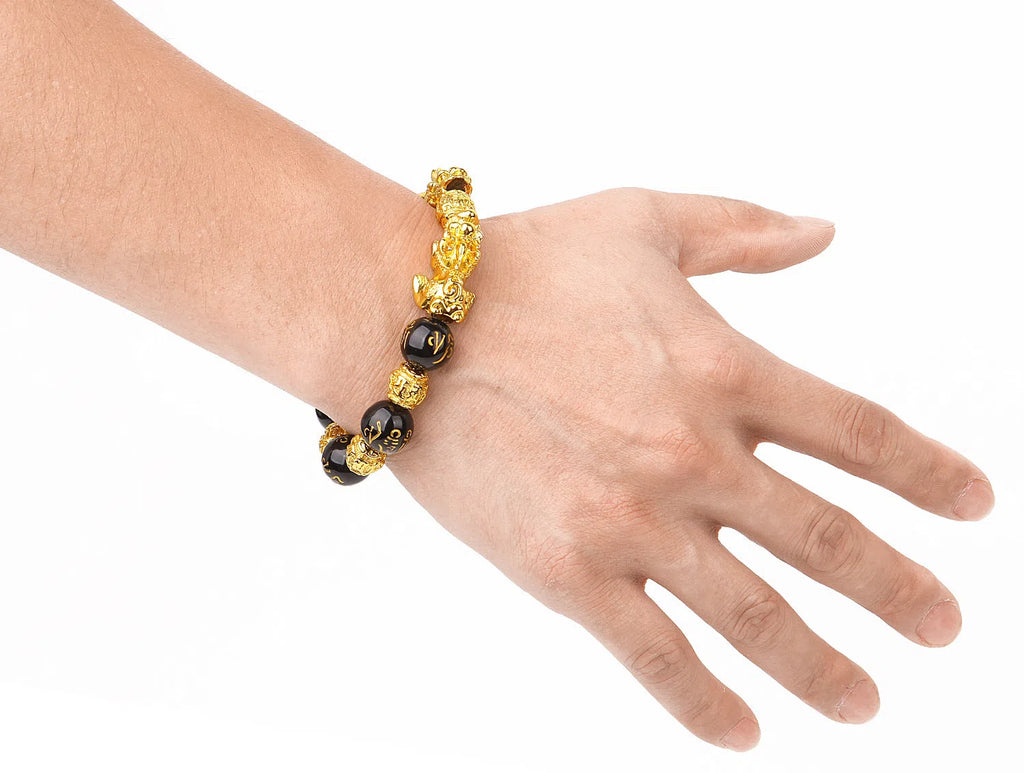 Retro six-character mantra beads bracelet with alloy electroplated finish and zodiac animal modelling