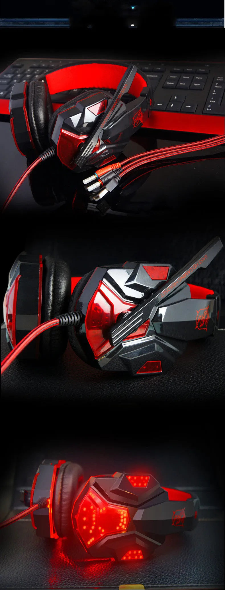 PC780 head-mounted gaming headset with microphone in black blue colour with LED lighting