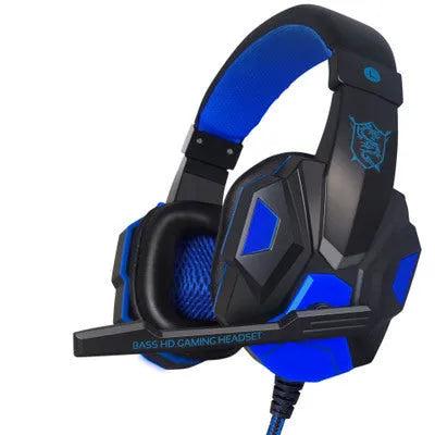 PC780 head-mounted gaming headset with microphone in black blue colour with LED lighting