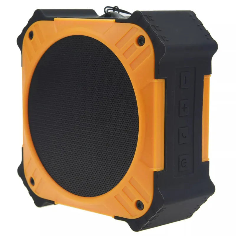 Black or blue waterproof portable Bluetooth speaker with wrist strap for outdoor use.