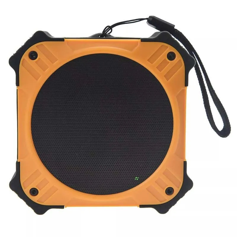 Black or blue waterproof portable Bluetooth speaker with wrist strap for outdoor use.