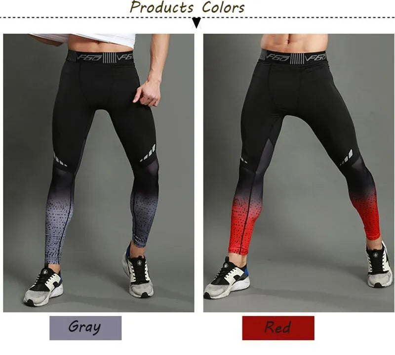 Men's quick-drying compression sweatpants in grey and red, tight fit, sizes S to XXXL