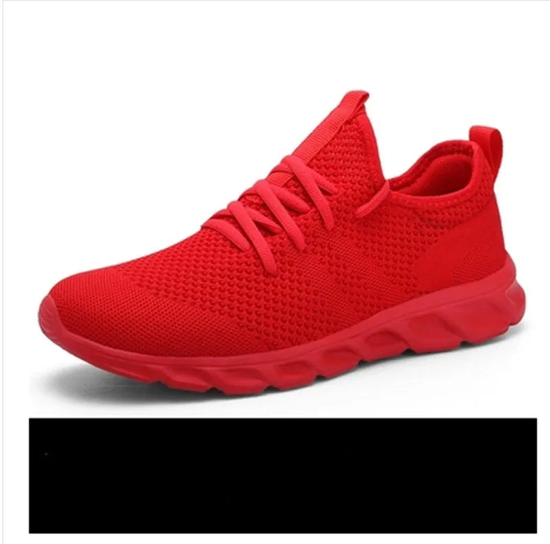 Men's black breathable mesh sneakers with round toe and lace-up design