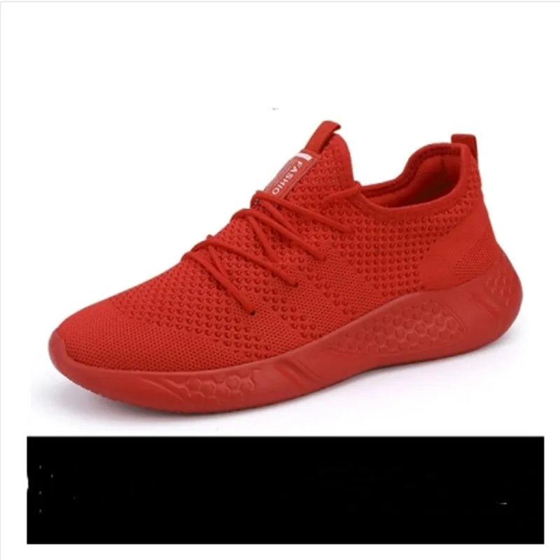 Men's black breathable mesh sneakers with round toe and lace-up design