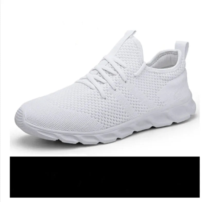 Men's black breathable mesh sneakers with round toe and lace-up design