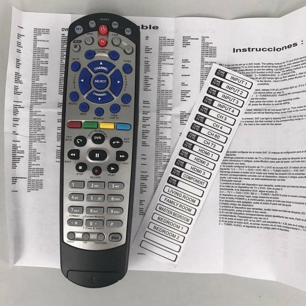 Black universal remote control for DISH Network satellite TV BOX Flat 20.1 model.