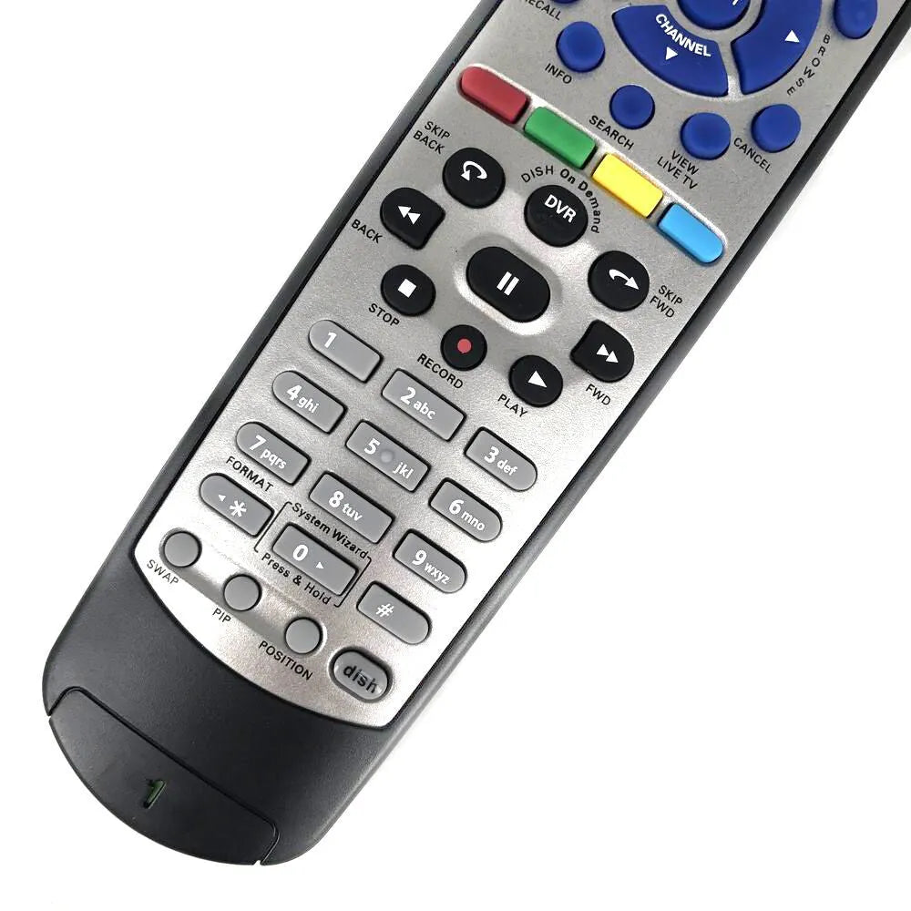 Black universal remote control for DISH Network satellite TV BOX Flat 20.1 model.