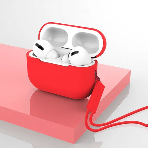 AirPods Pro 2 silicone protective case with attached lanyard in various solid colour options