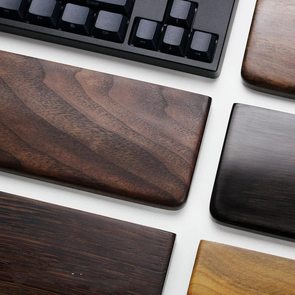 Black walnut wooden wrist rest for mechanical keyboards measuring 30cm length