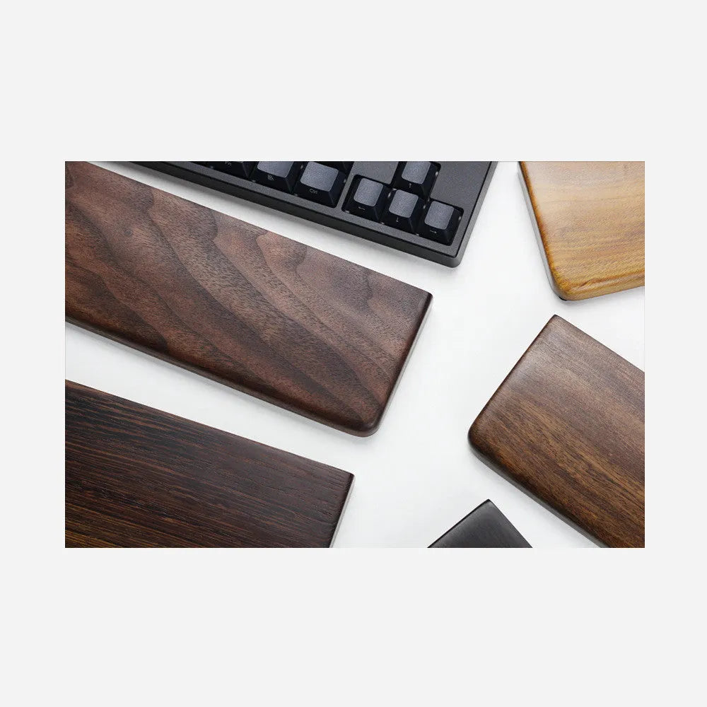 Black walnut wooden wrist rest for mechanical keyboards measuring 30cm length
