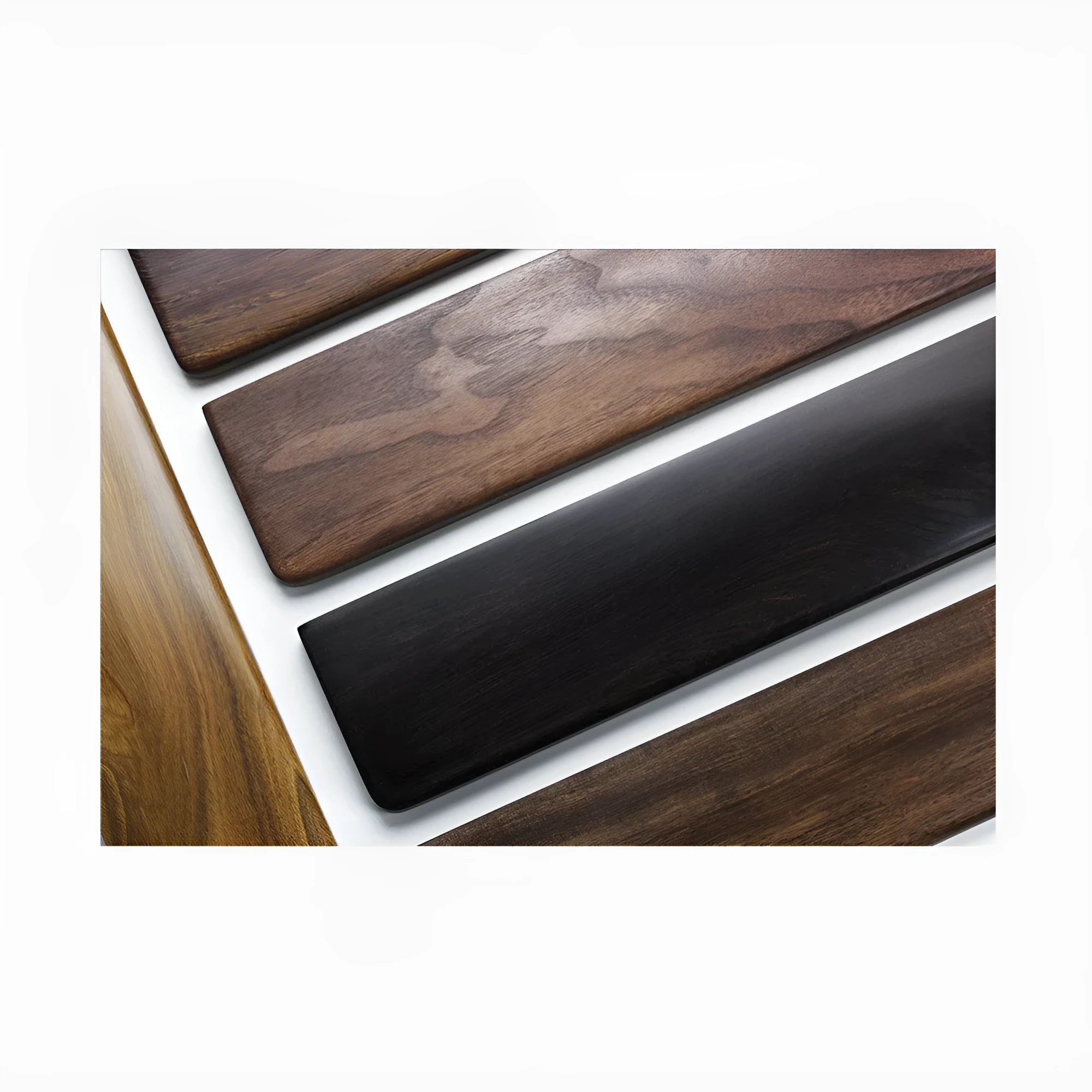 Black walnut wooden wrist rest for mechanical keyboards measuring 30cm length