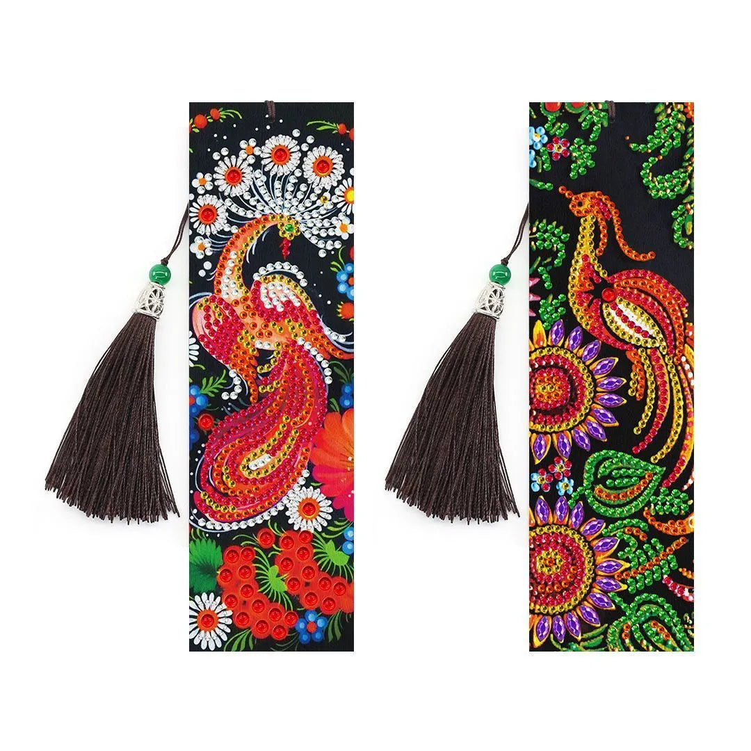 5D diamond painting DIY bookmark kit with pendant charm on 6x21 cm PU canvas.