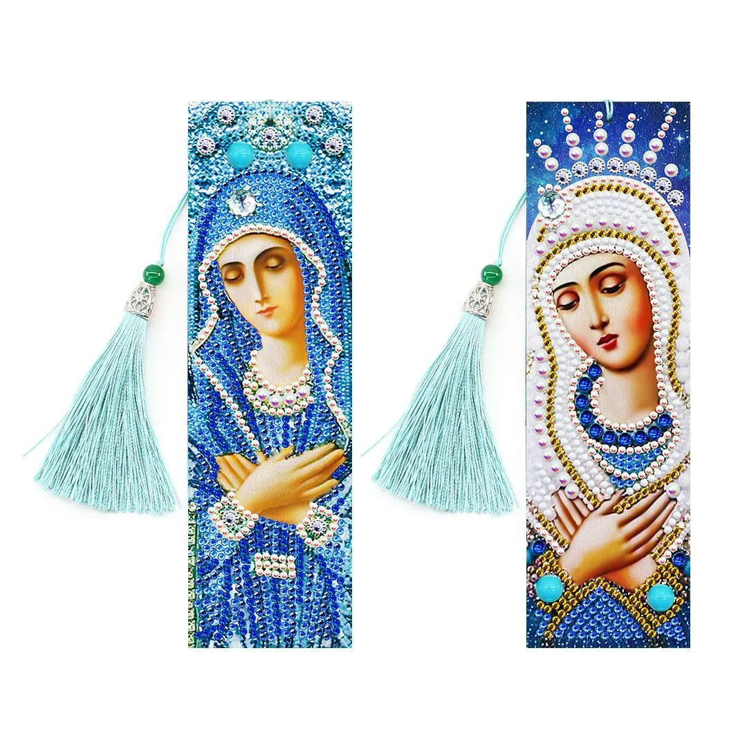 5D diamond painting DIY bookmark kit with pendant charm on 6x21 cm PU canvas.