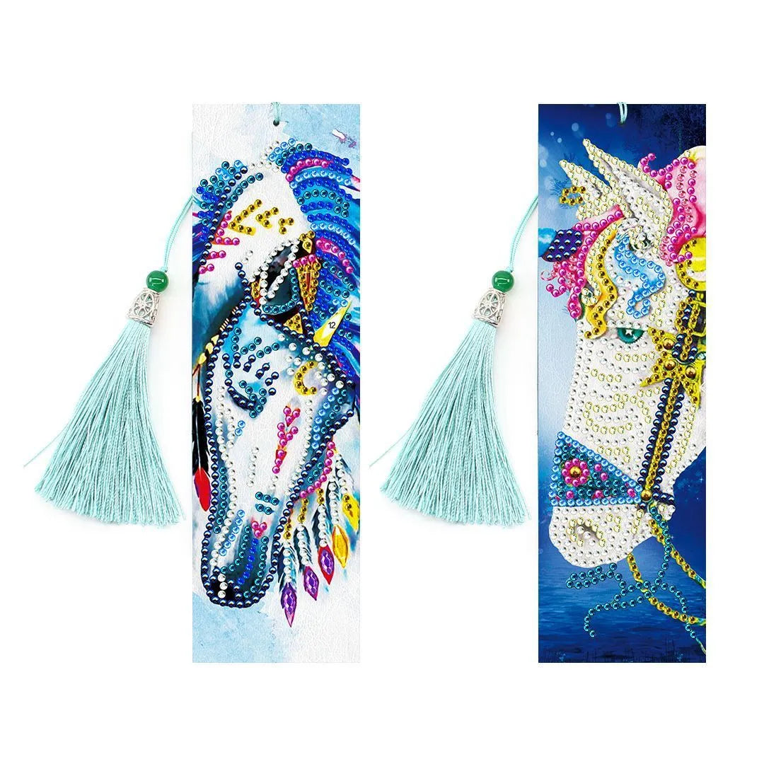 5D diamond painting DIY bookmark kit with pendant charm on 6x21 cm PU canvas.