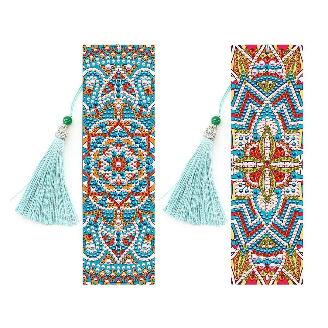 5D diamond painting DIY bookmark kit with pendant charm on 6x21 cm PU canvas.