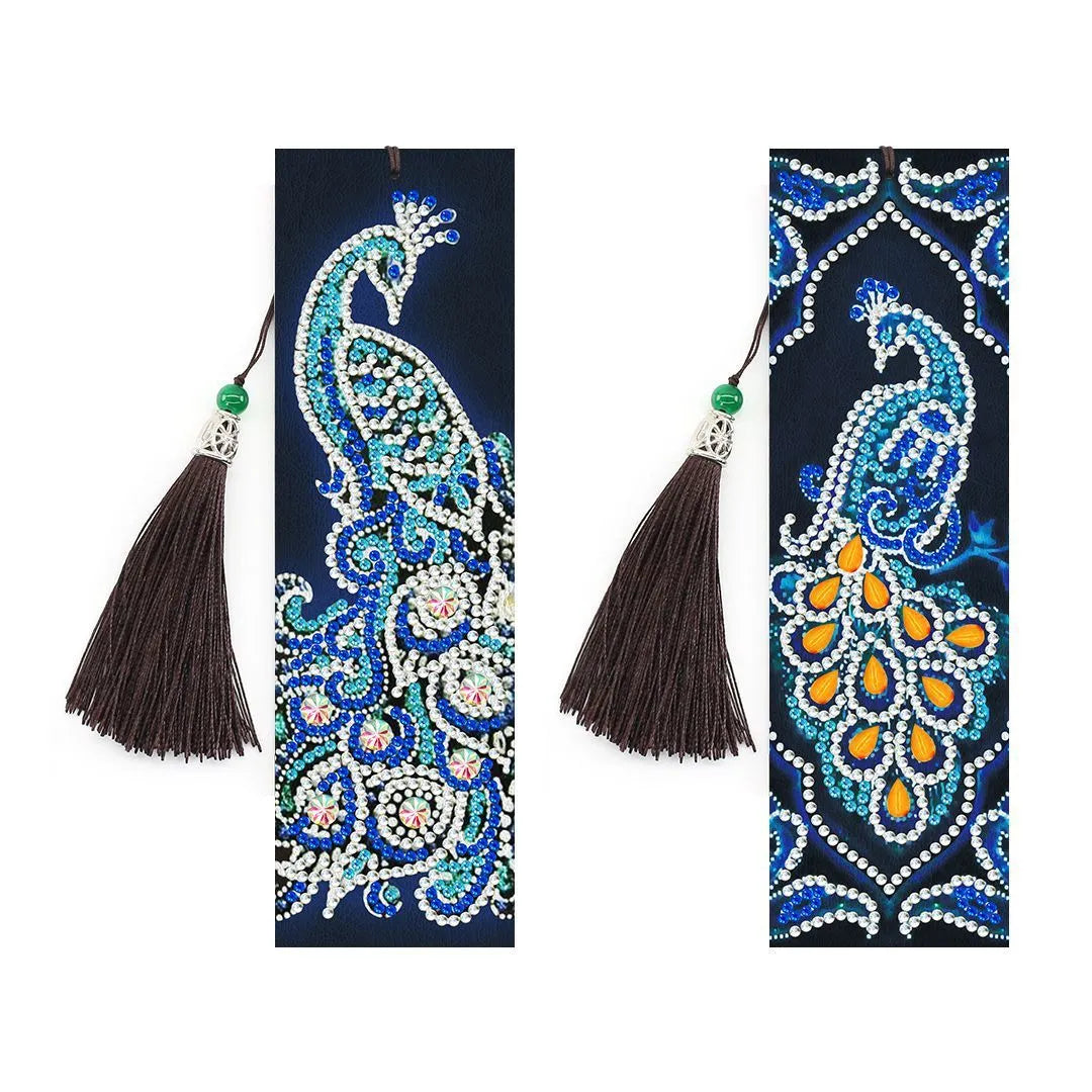 5D diamond painting DIY bookmark kit with pendant charm on 6x21 cm PU canvas.
